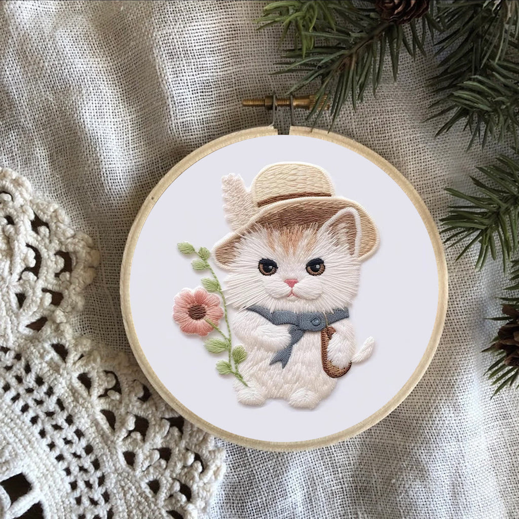 Rubbyoo Embroidery Kit - Flower Hat Cat - image 3