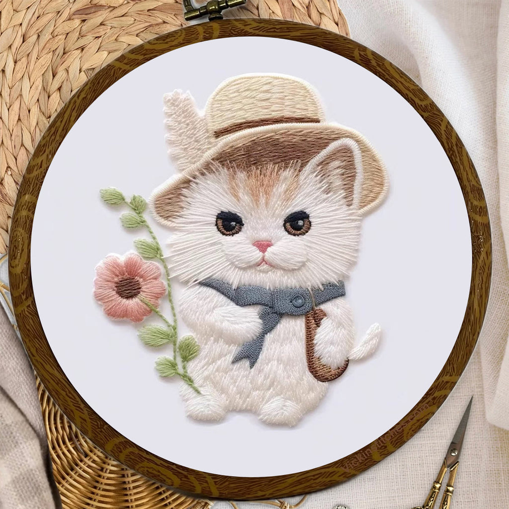 Rubbyoo Embroidery Kit - Flower Hat Cat - image 2
