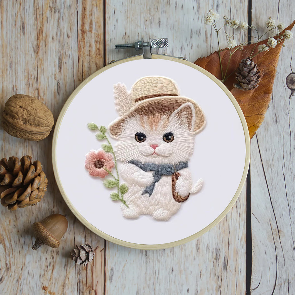 Rubbyoo Embroidery Kit - Flower Hat Cat - image 1