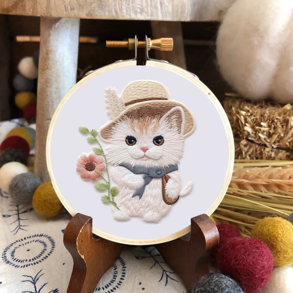 Rubbyoo Embroidery Kit - Flower Hat Cat - image 5