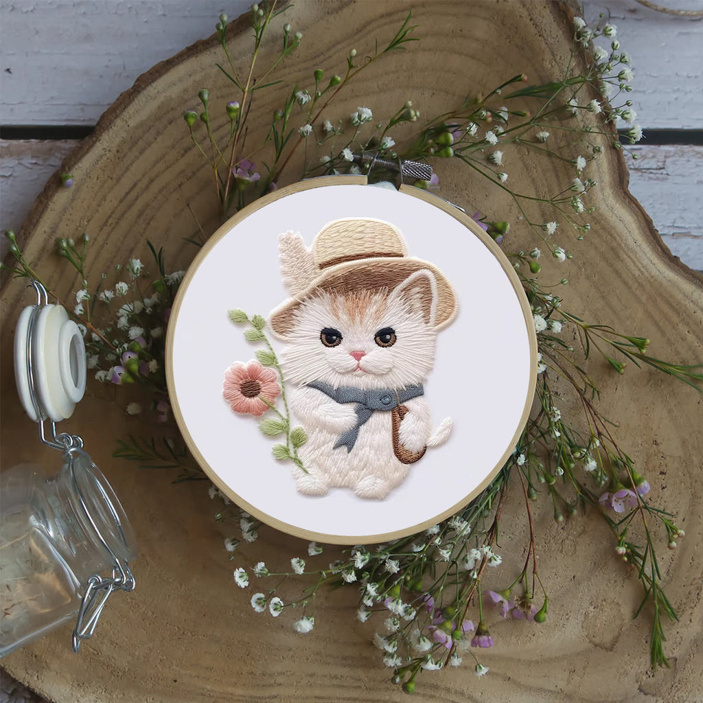 Rubbyoo Embroidery Kit - Flower Hat Cat - image 4
