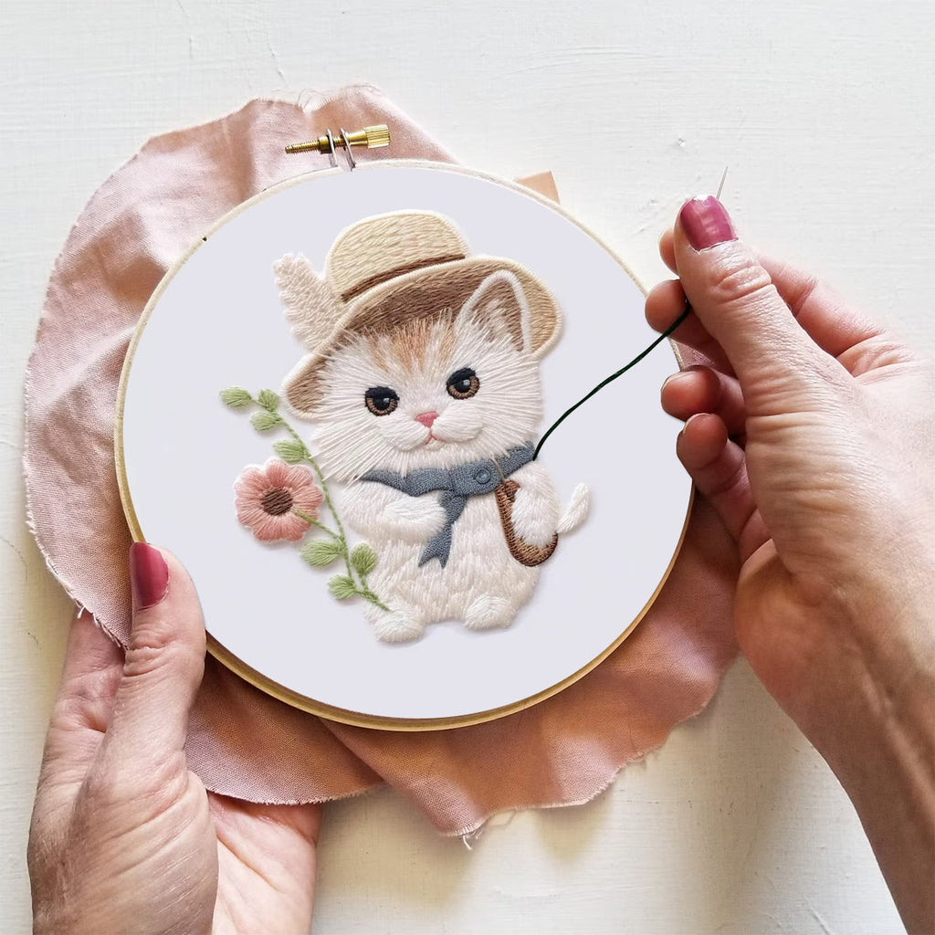 Rubbyoo Embroidery Kit - Flower Hat Cat - image 8