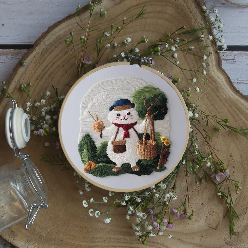 Rubbyoo Embroidery Kit - Forest White Cat - image 4