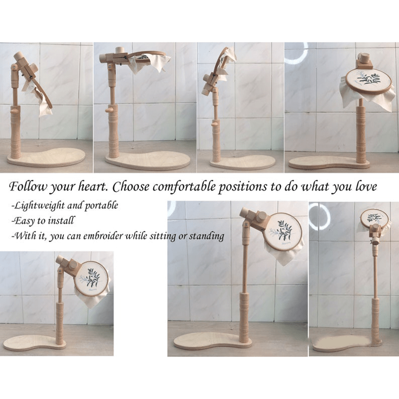 Round Embroidery Frame Holder - Quality Wooden 360 Degree Adjustable Rotatable Seat Stand - image 4