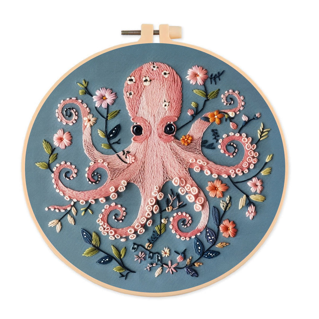 Rubbyoo Embroidery Kit -Pink Octopus - 15*15cm - Embroidery Kit - image 0