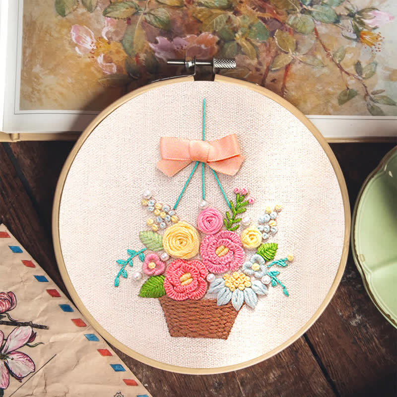 Rubbyoo Embroidery Kit - Basket Of Peonies - image 6