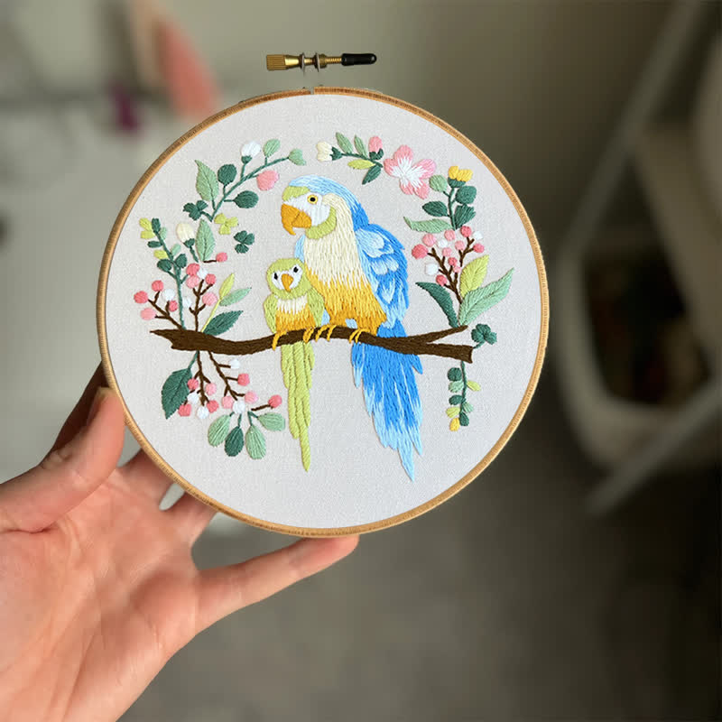 Rubbyoo Embroidery Kit - Loving Parrot Mother and Child - image 1