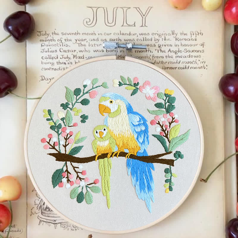 Rubbyoo Embroidery Kit - Loving Parrot Mother and Child - image 2