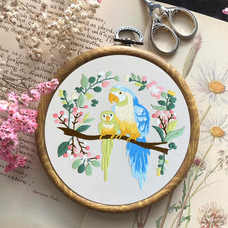 Rubbyoo Embroidery Kit - Loving Parrot Mother and Child - image 8