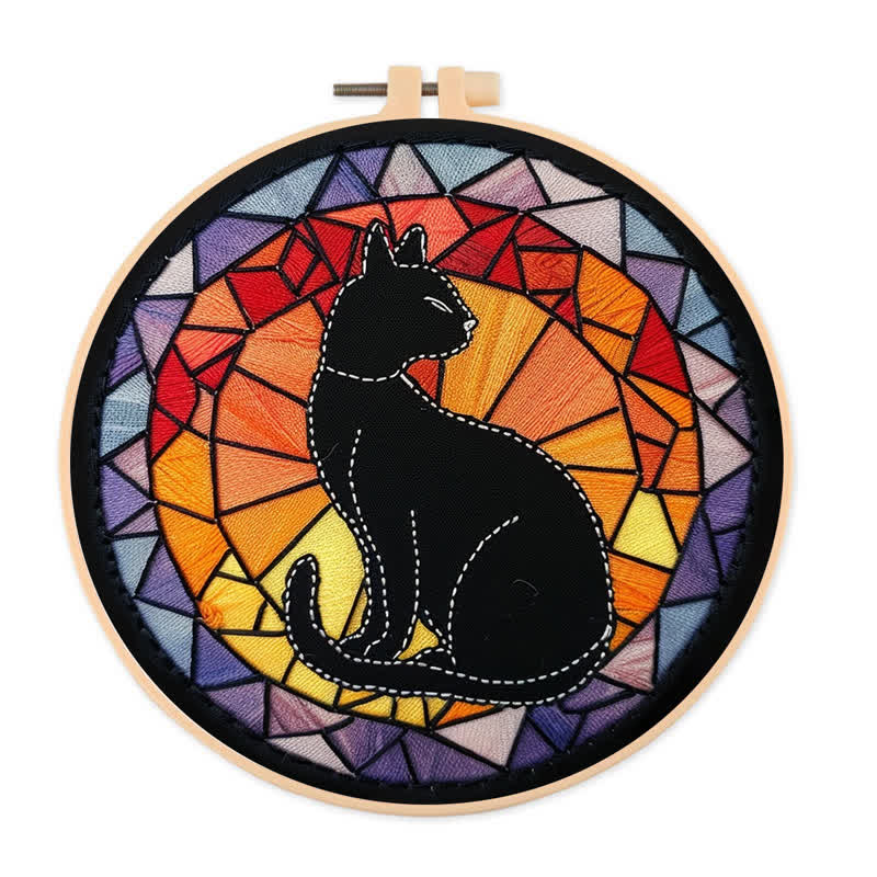 Rubbyoo Embroidery Kit - Black Cat Kitten Stained Glass - image 0