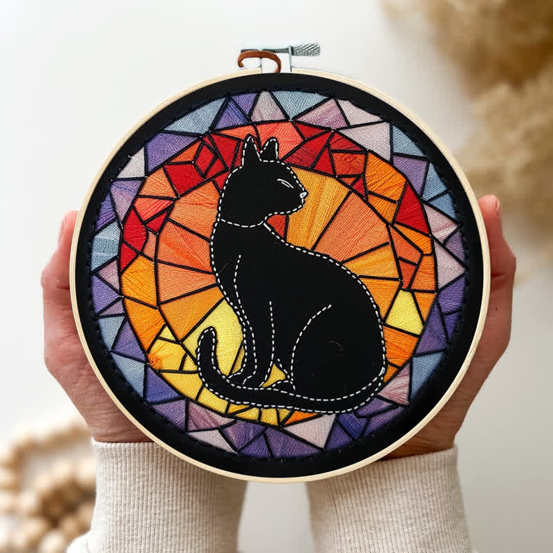 Rubbyoo Embroidery Kit - Black Cat Kitten Stained Glass - image 4