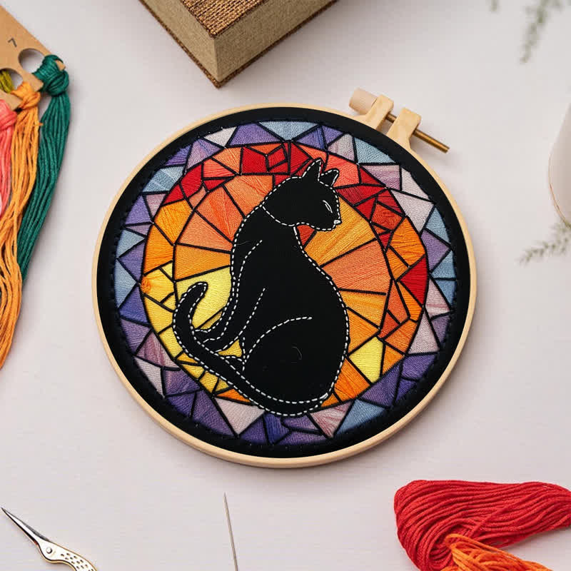 Rubbyoo Embroidery Kit - Black Cat Kitten Stained Glass - image 2