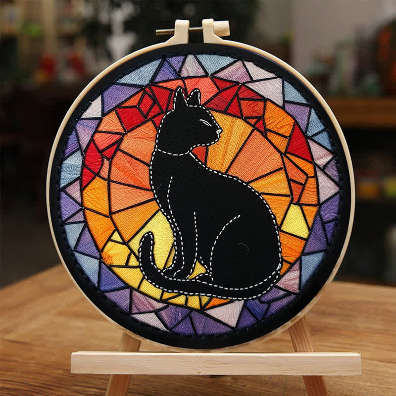 Rubbyoo Embroidery Kit - Black Cat Kitten Stained Glass - image 3