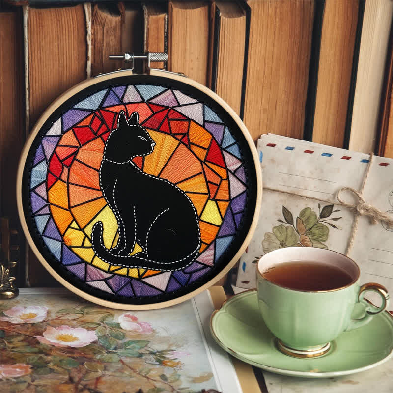 Rubbyoo Embroidery Kit - Black Cat Kitten Stained Glass - image 5