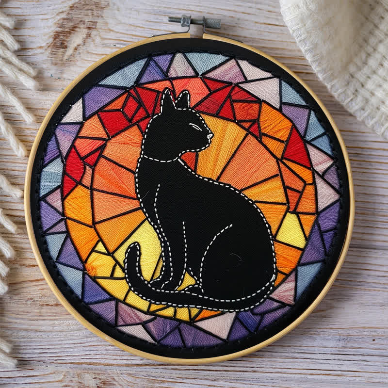 Rubbyoo Embroidery Kit - Black Cat Kitten Stained Glass - image 8