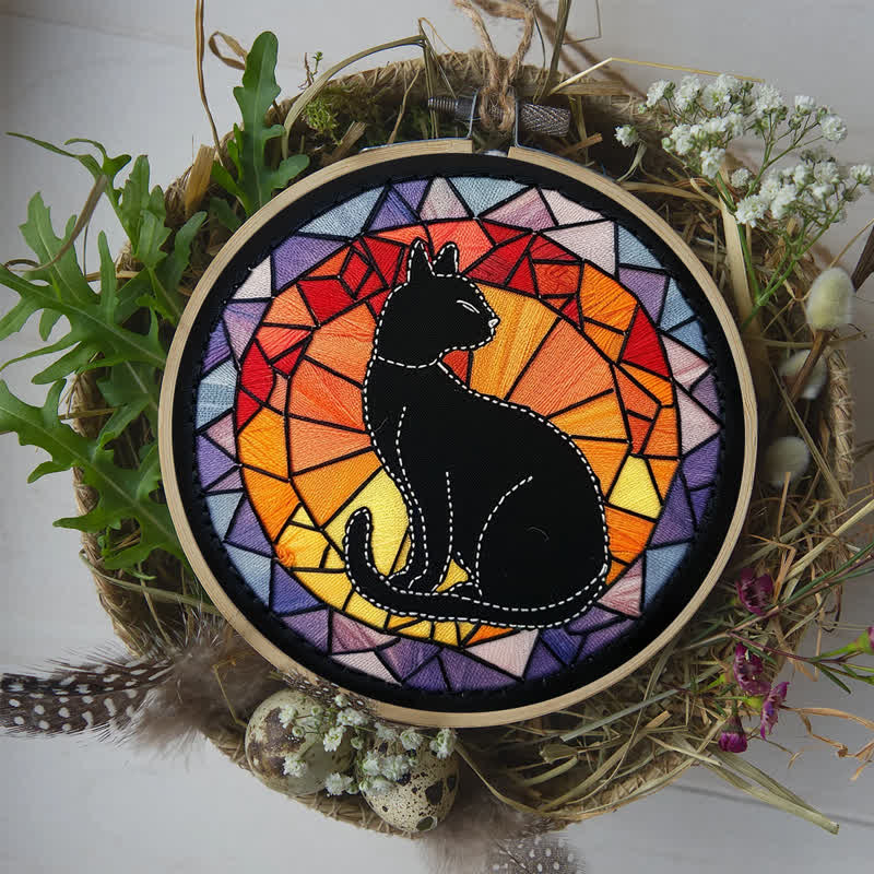 Rubbyoo Embroidery Kit - Black Cat Kitten Stained Glass - image 7