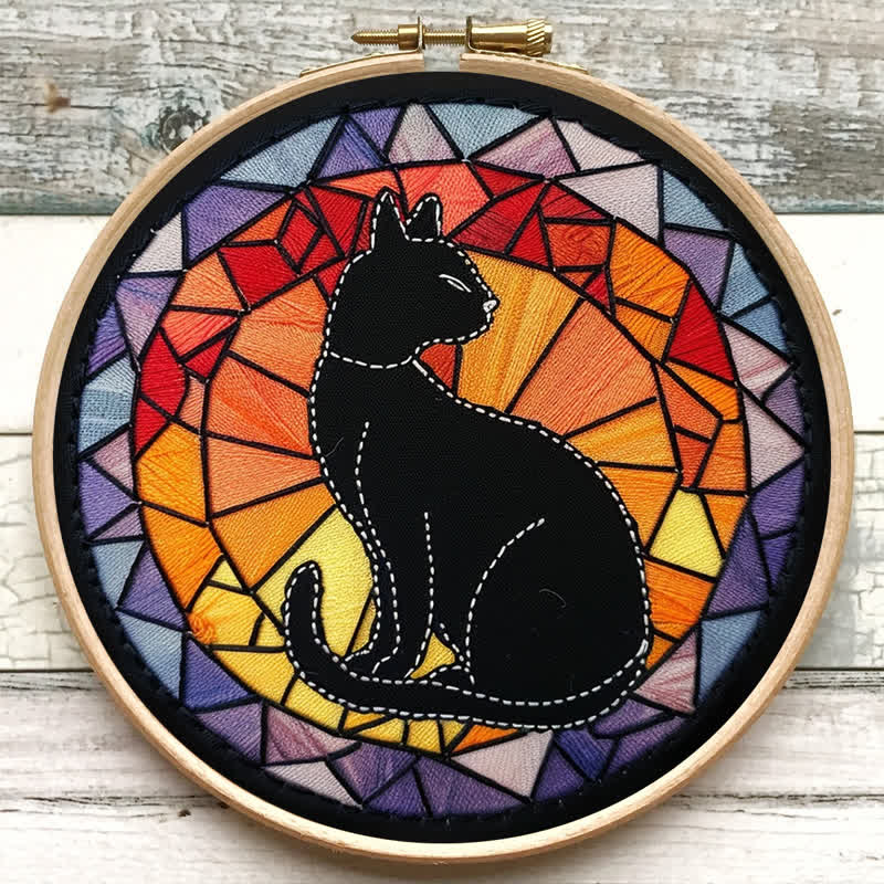 Rubbyoo Embroidery Kit - Black Cat Kitten Stained Glass - image 6