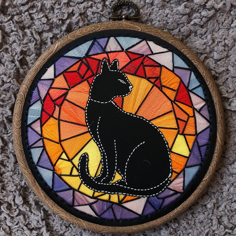 Rubbyoo Embroidery Kit - Black Cat Kitten Stained Glass - image 9