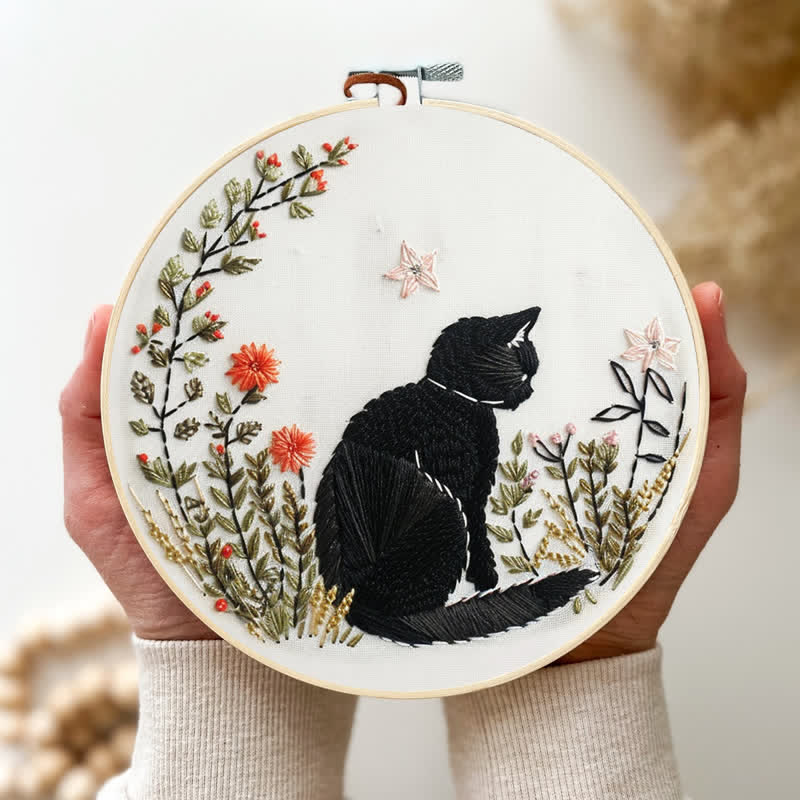 Rubbyoo Embroidery Kit - Floral Black Cat  - image 2
