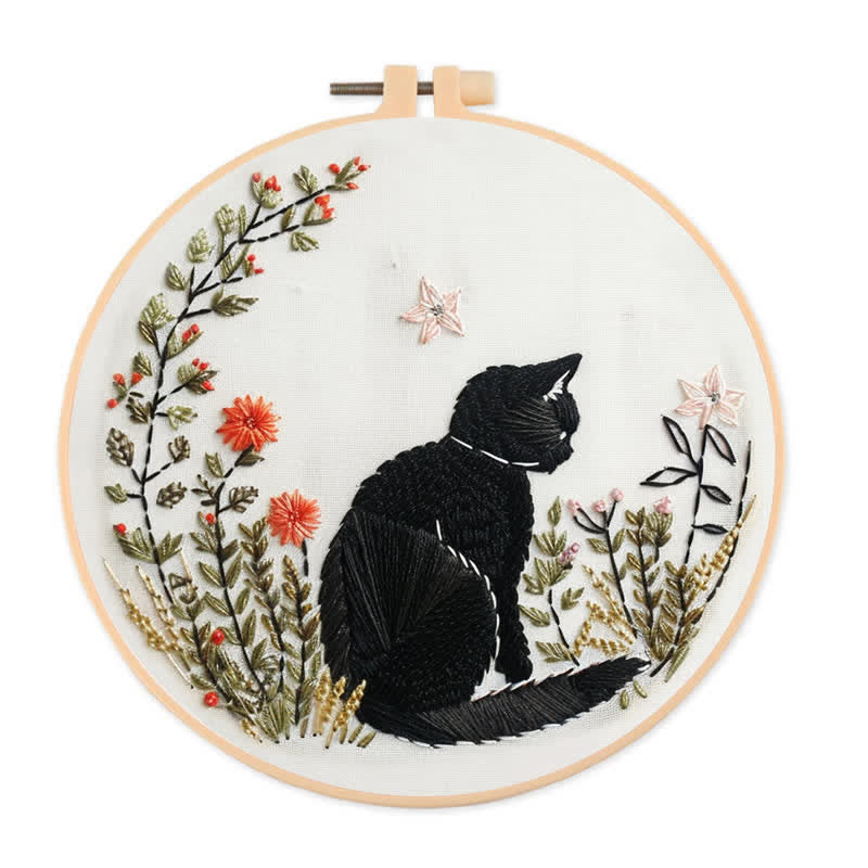 Rubbyoo Embroidery Kit - Floral Black Cat  - image 0