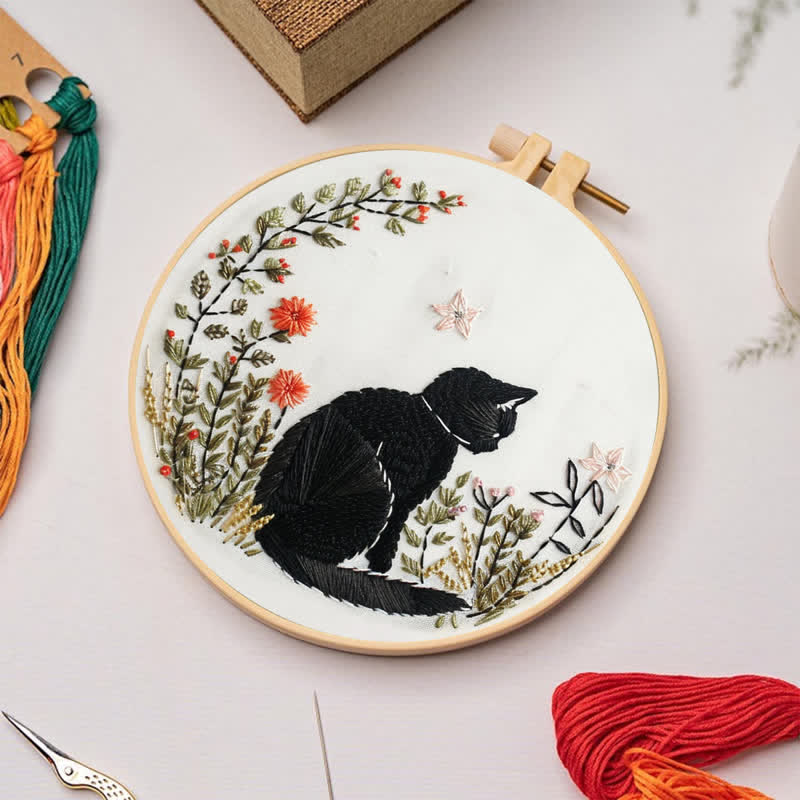 Rubbyoo Embroidery Kit - Floral Black Cat  - image 4