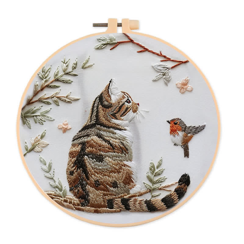Rubbyoo Embroidery Kit - Garden Cat and Bird - image 0