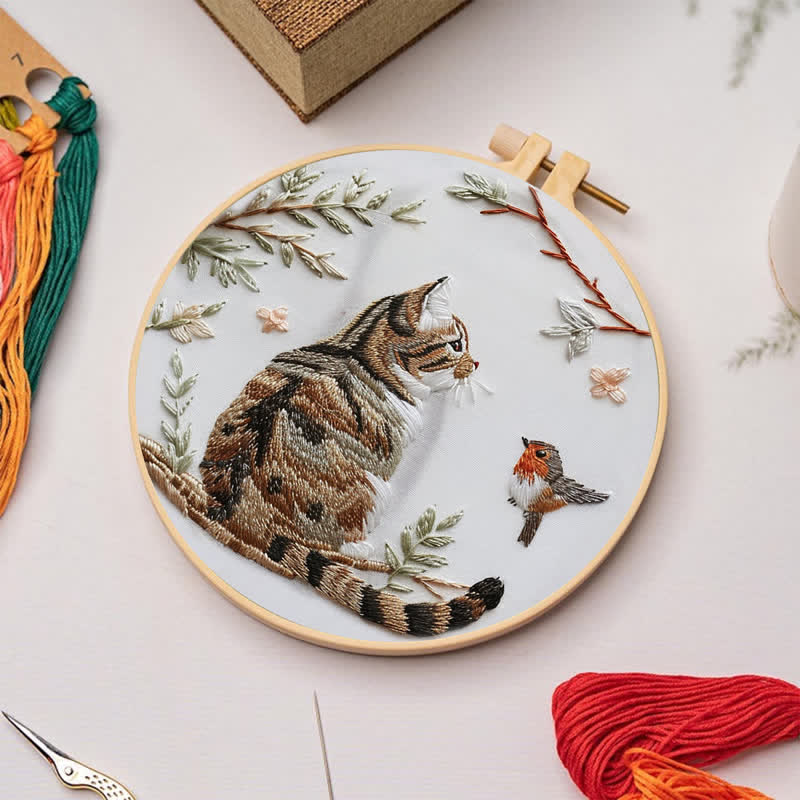 Rubbyoo Embroidery Kit - Garden Cat and Bird - image 2