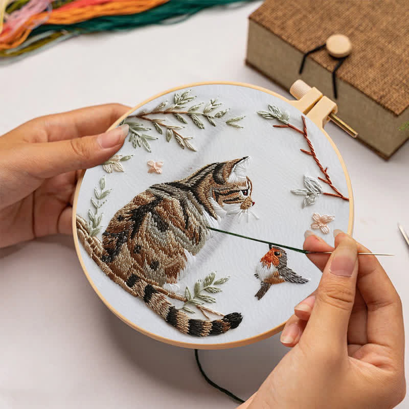 Rubbyoo Embroidery Kit - Garden Cat and Bird - image 1