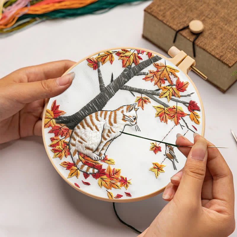 Rubbyoo Embroidery Kit - Autumn cat - image 1