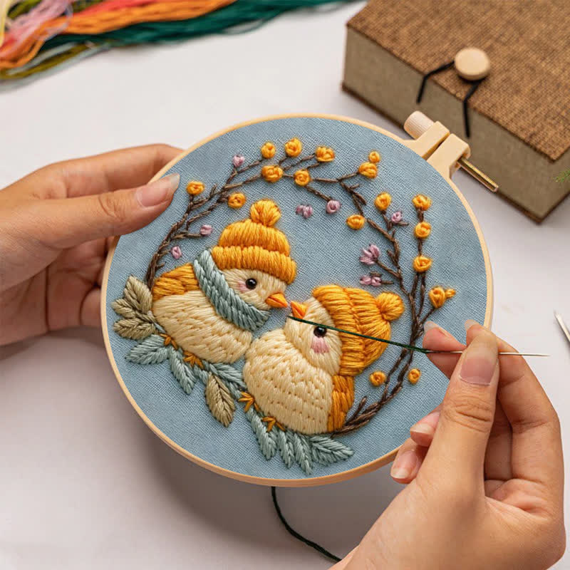 Rubbyoo Embroidery Kit - Cute Winter Birds - image 1