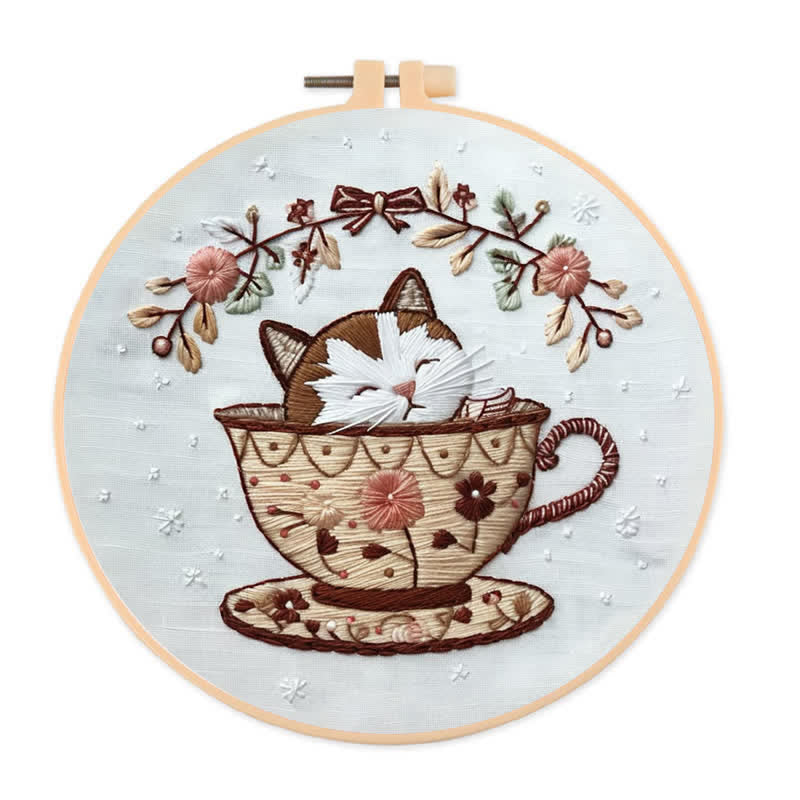 Rubbyoo Embroidery Kit - Cat Tea Cup - image 0