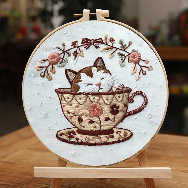 Rubbyoo Embroidery Kit - Cat Tea Cup - image 2
