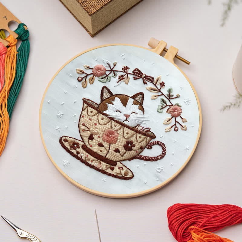 Rubbyoo Embroidery Kit - Cat Tea Cup - image 4