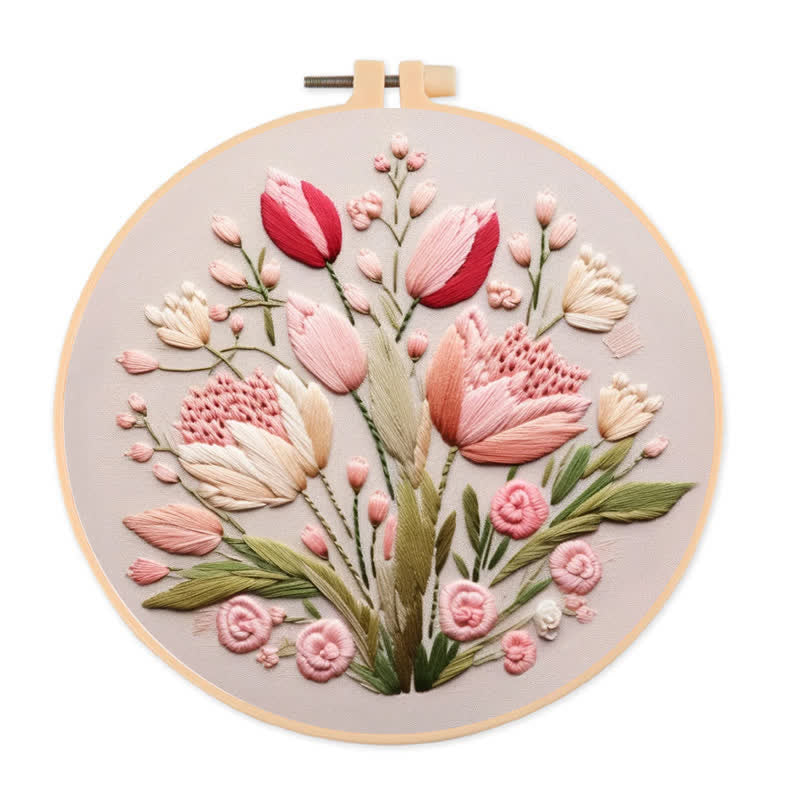 Rubbyoo Embroidery Kit - Garden Flower Handmade Tulips  - 20*20cm - image 0