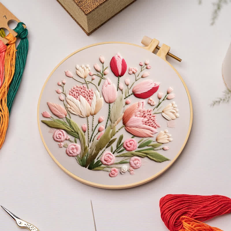 Rubbyoo Embroidery Kit - Garden Flower Handmade Tulips  - image 2