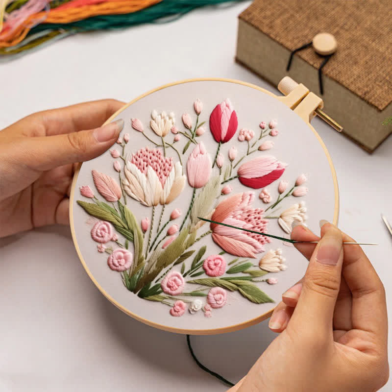 Rubbyoo Embroidery Kit - Garden Flower Handmade Tulips  - image 1