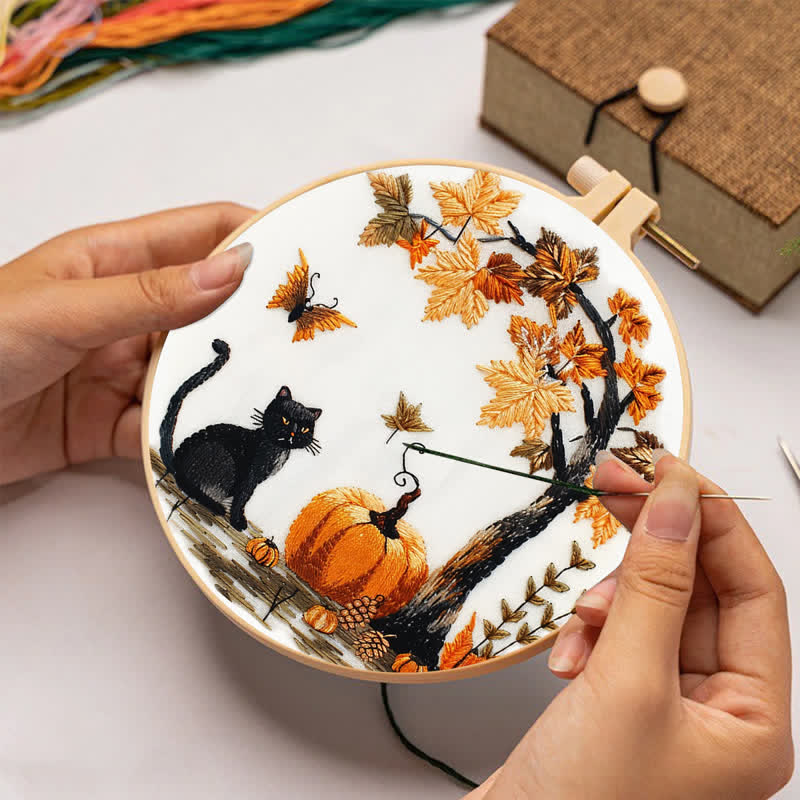 Rubbyoo Embroidery Kit - Black Cat Halloween Trick or Treat - image 1