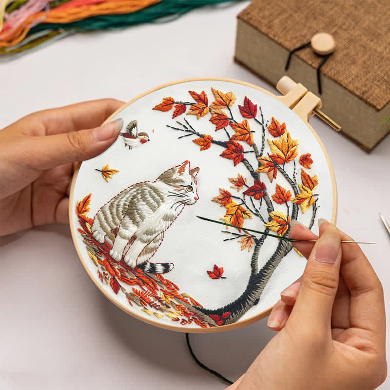 Rubbyoo Embroidery Kit - Cat Waiting Under The Tree - image 1
