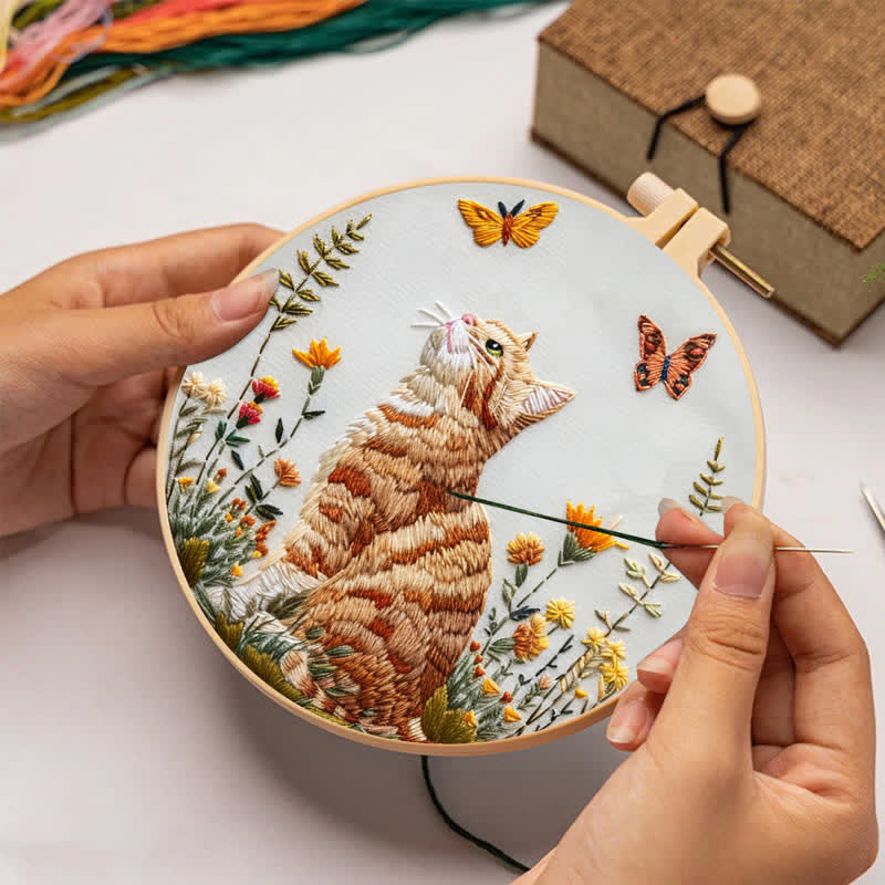 Rubbyoo Embroidery Kit - Cat and Butterflies - image 1