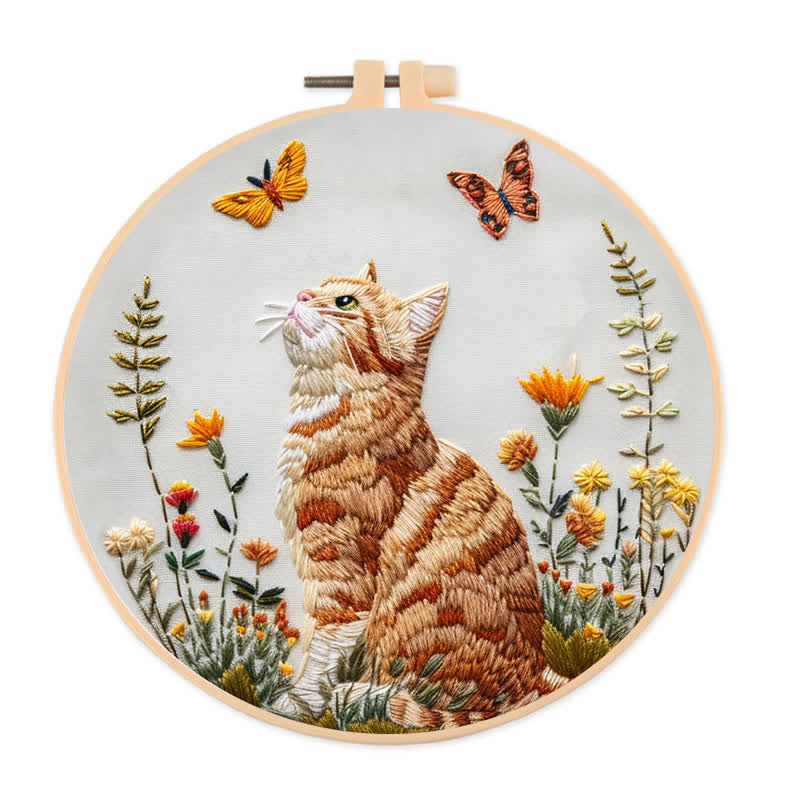 Rubbyoo Embroidery Kit - Cat and Butterflies - 20*20cm - image 0