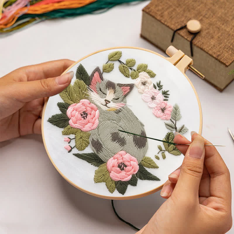 Rubbyoo Embroidery Kit - Sleeping Cat - image 1