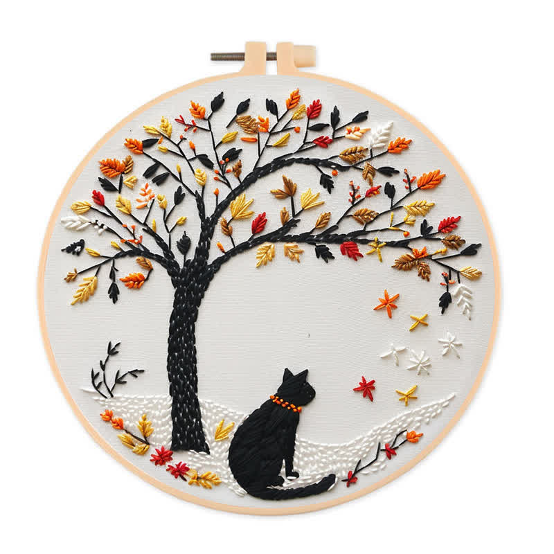 Rubbyoo Embroidery Kit - Black Cat With Fallen Leaves - image 0
