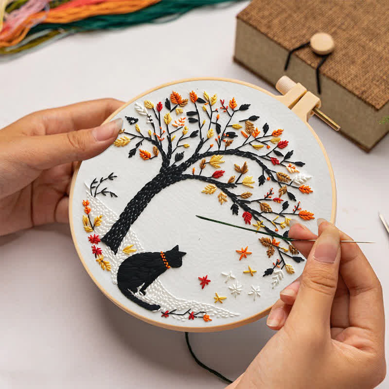Rubbyoo Embroidery Kit - Black Cat With Fallen Leaves - image 2