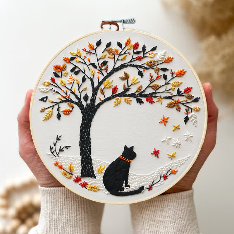 Rubbyoo Embroidery Kit - Black Cat With Fallen Leaves - image 1