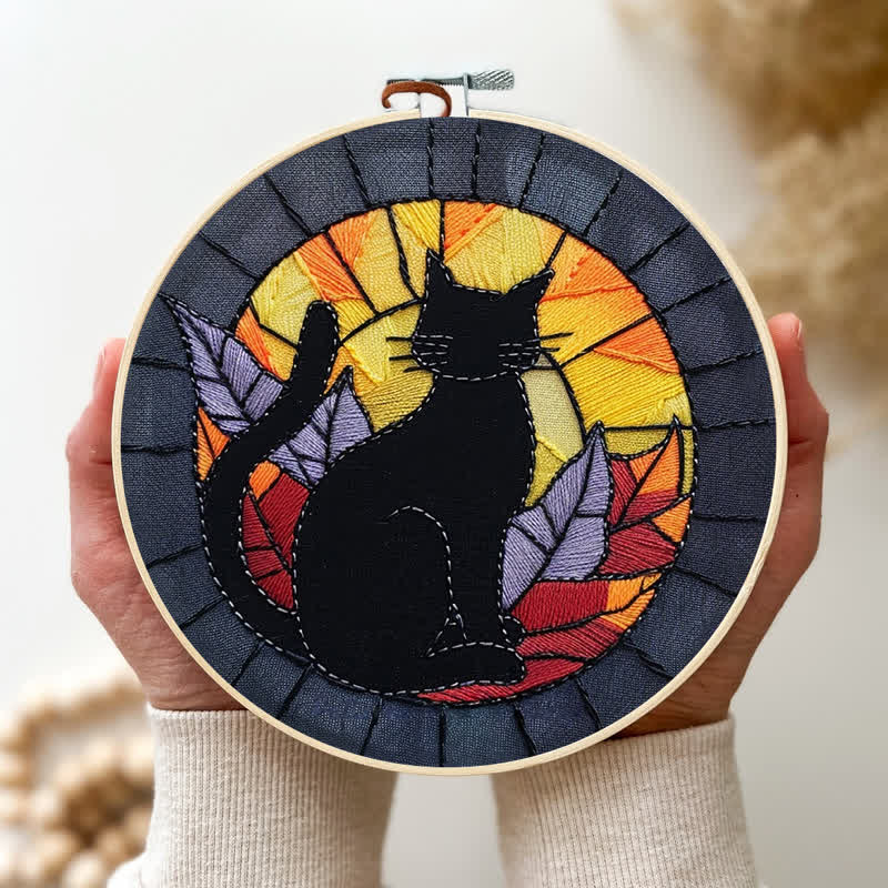 Rubbyoo Embroidery Kit - Halloween Black Cat Stained Glass - image 3