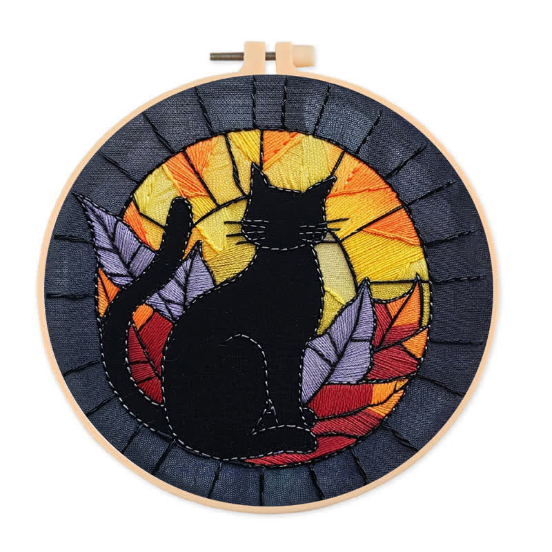 Rubbyoo Embroidery Kit - Halloween Black Cat Stained Glass - image 0