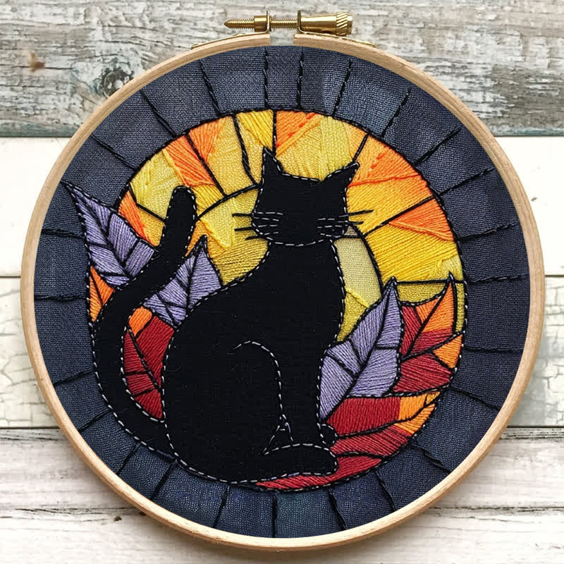 Rubbyoo Embroidery Kit - Halloween Black Cat Stained Glass - image 5