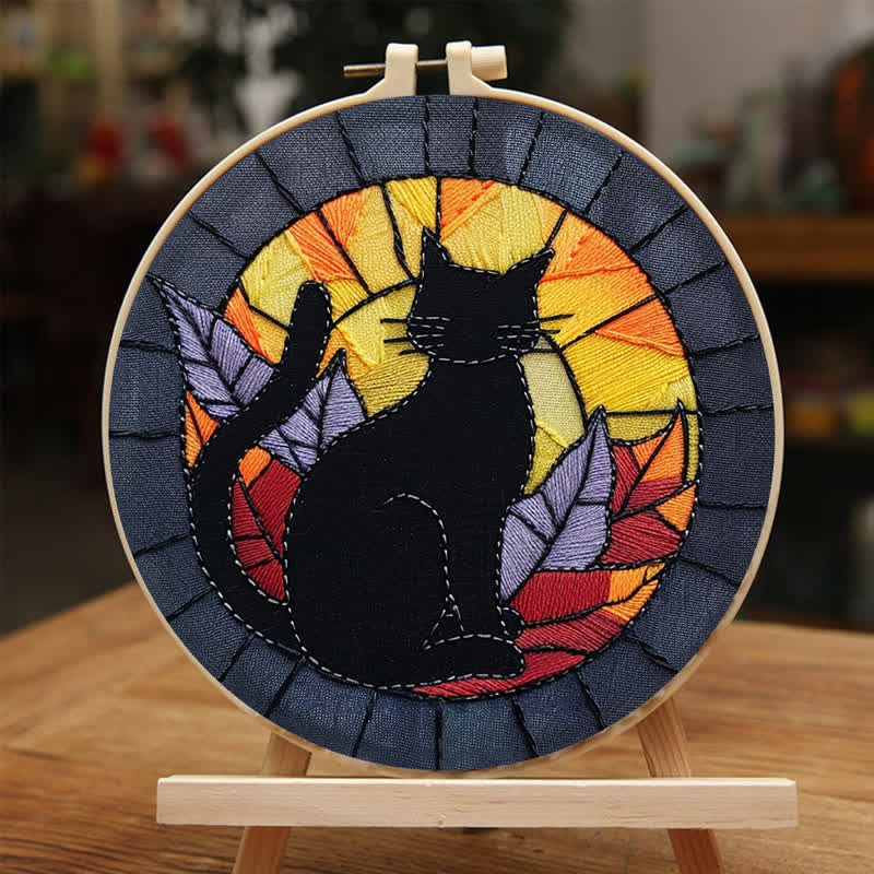Rubbyoo Embroidery Kit - Halloween Black Cat Stained Glass - image 4