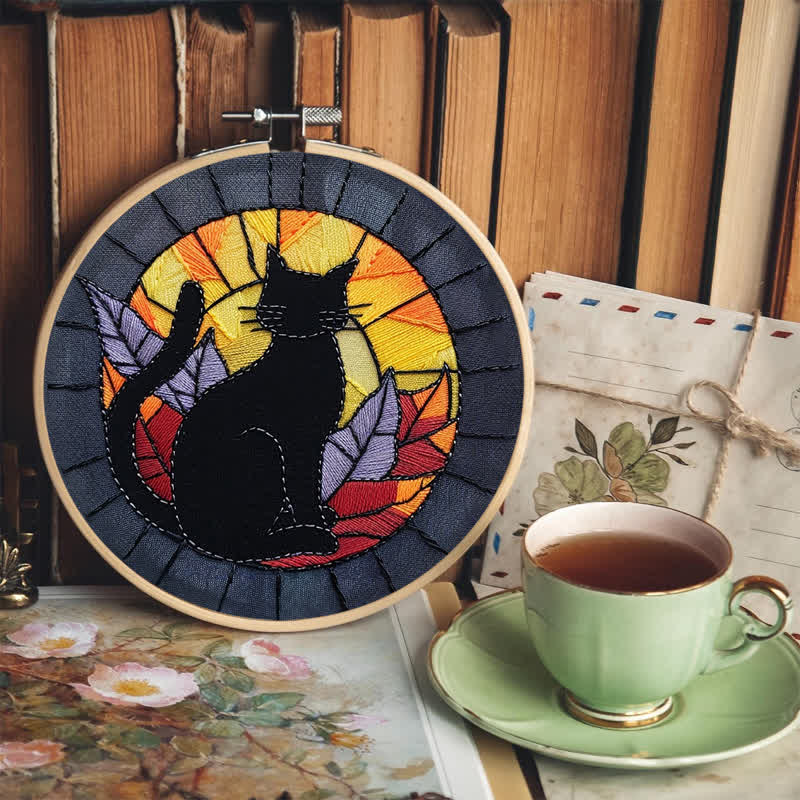 Rubbyoo Embroidery Kit - Halloween Black Cat Stained Glass - image 6