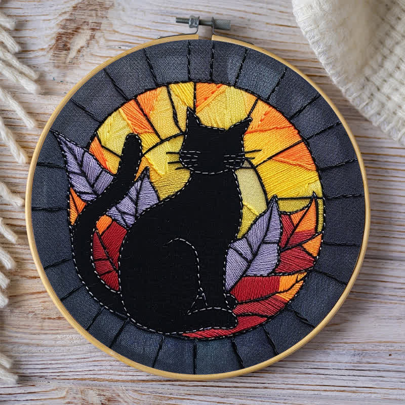 Rubbyoo Embroidery Kit - Halloween Black Cat Stained Glass - image 8